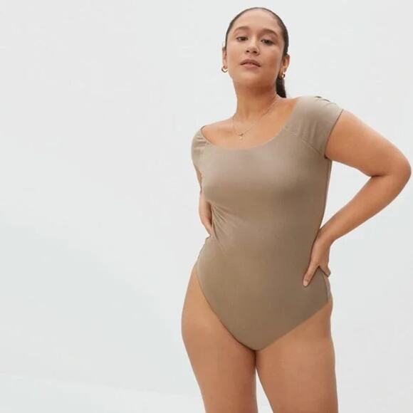 Everlane The Off The Shoulder Slim Supima Cotton Thong Bodysuit Clay Brown XS - Picture 1 of 12